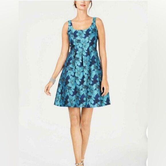 Pappagallo Floral Dress Women Blue Fit & Flare Fairy Coquette Sz 4 - Picture 1 of 8